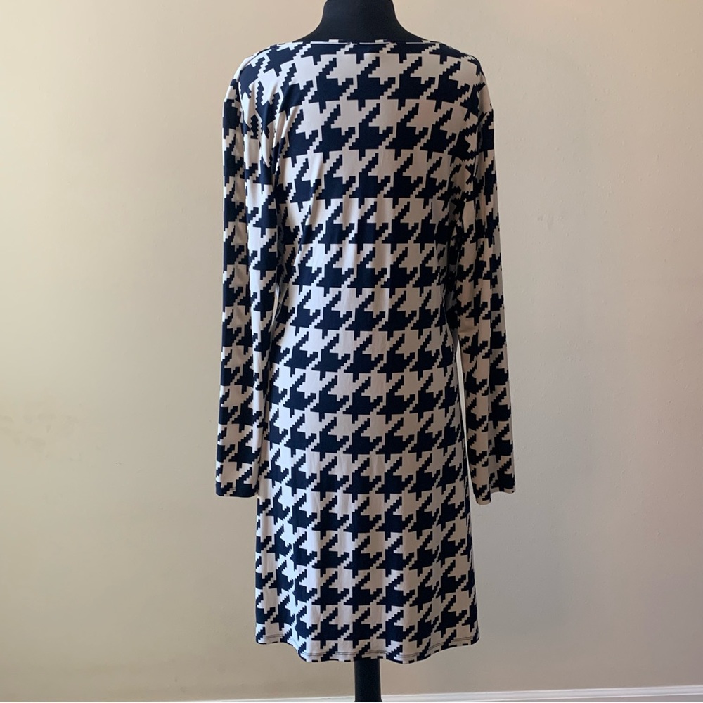 JONES NEW YORK Houndstooth Dress Navy Cream Size XL Ruched - Picture 4 of 13